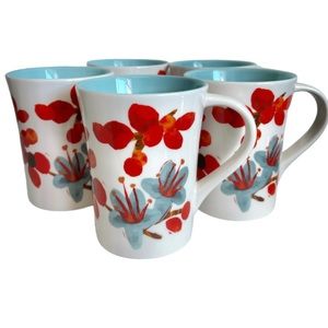 Starbucks 2008 Set Of 5 Floral Ceramic Coffee Mugs